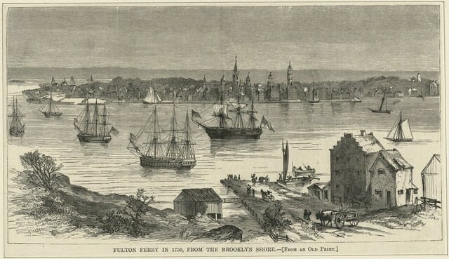 Fulton Ferry in 1750 from the Brooklyn Side